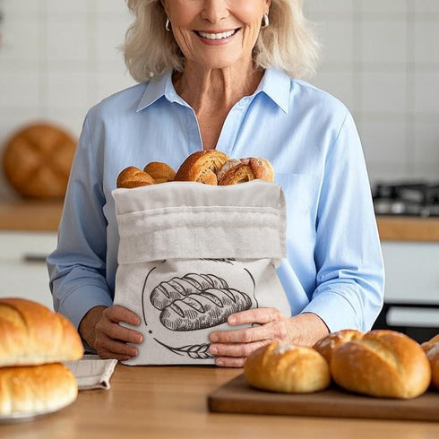 NEW NOAM 2 Pack 15x12 Inch Linen Reusable Bread Bags for Homemade Bread & Sourdough - Breads Bags - - Perfect