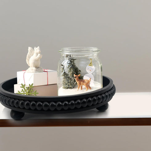 Hodeframe 12in Countertop Coffee Table Tray : Decorative Tray Ottoman Black Round Wood for Coffee Table Decor,Candle