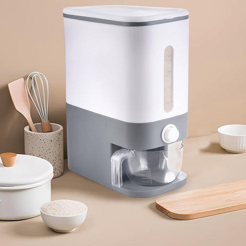 22.5-25 Lbs Rubtlamp Gray Rice Dispenser, Rice Container with Lid, Rice Storage Container with Measuring Cup, Food