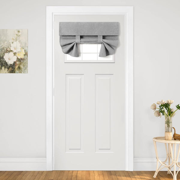 HOMEIDEAS 1 Panel Linen French Door Curtains, 26 X 20 Inch Thermal Insulated Shades for Front Door, Light Grey