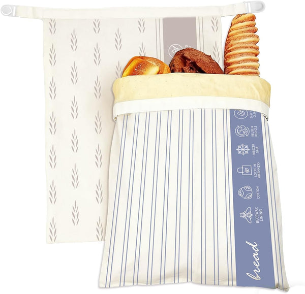 2 Pack Reusable Beeswax Bread Bags for Sourdough & Homemade Bread, Cotton