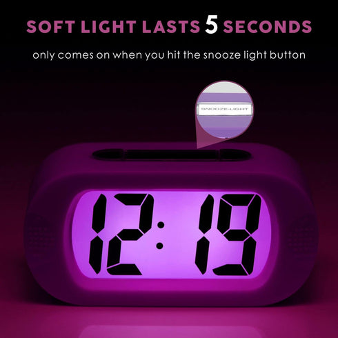 Plumeet Kids Alarm Clock, Large Digital LCD Travel Alarm Clocks with Snooze and Night Light, Best Gift for Kids, Purple