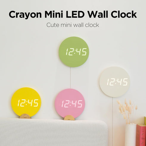 8 Inch 12/24H mooas Crayon Mini Digital Wall Clock, Modern Night Light Digital Desk Clock, LED Wall Clock Silent