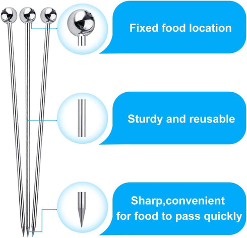 15PCS Stainless Steel Cocktail Picks, Reusable Toothpicks & Skewers for Drinks, Garnish Picks for Appetizers