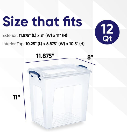 Superio Storage Bins with Lids, Clear Plastic Containers for Organizing, Stackable Totes, 4 Pack, 12 Qt