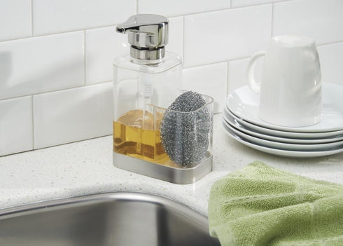 Countertop mDesign Modern Plastic Kitchen Sink Liquid Hand Soap Dispenser Pump Bottle Caddy with Storage Compartment
