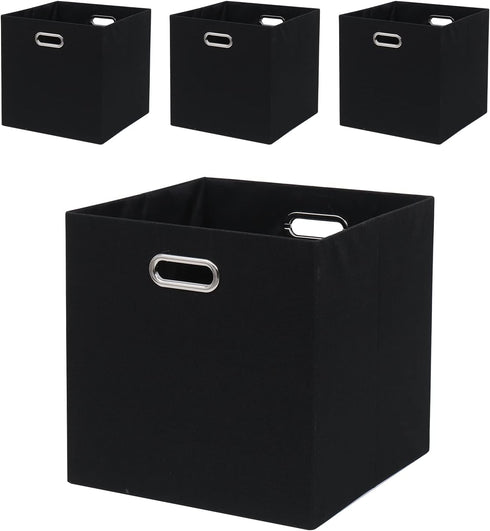 Collapsible Organization Basket, Fabric Foldable Box with Handles, 13x13 Cube Storage Bins Set of 4 for Shelves Bedroom