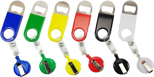 Retractable Flat Beer Bottle Opener with Belt Clip for Bartenders, Waiters, Multi Colors 6-Pack