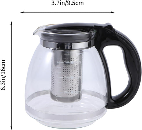 Tea Glass Infuser, 1500ml Glass Teapot with Stainless Steel Strainer, Stovetop Tea Kettle for Loose Leaf Tea