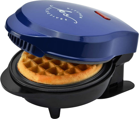 Classic Mini Waffle Maker by Select Brands: Cobalt Blue Non-Stick Iron for Traditional, Savory or Dessert Mini Waffles
