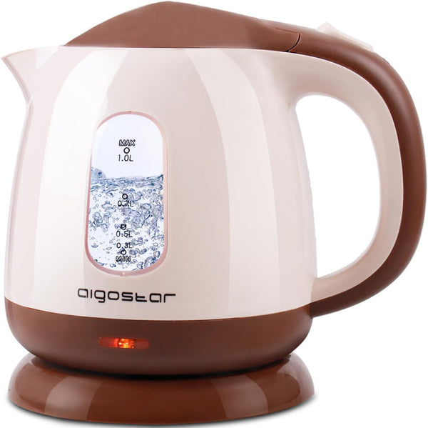 Aigostar Small Electric Kettle, 1L Portable Tea Kettle, 1100W with Automatic Shut-Off, BPA-Free (Brown)