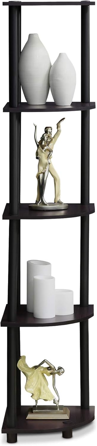Furinno Turn-N-Tube 5 Tier Corner Display Rack, Multipurpose Shelving Unit, 1-Pack, Dark Walnut