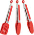 9 Inch Small Kitchen Tongs, Set of 3 Silicone Cooking Tongs with Stainless Steel Handle for Cooking, Serving (Red)