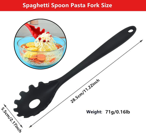 Spaghetti Spoon Pasta Fork,Silicone Pasta Fork,11.2 inch Spaghetti Strainer Kitchen High Heat Resistant Noodle Spoon Server,Food Grade Pasta Spoon with Stainless Steel Handle,BPA Free (Black) by JXJYZLN
