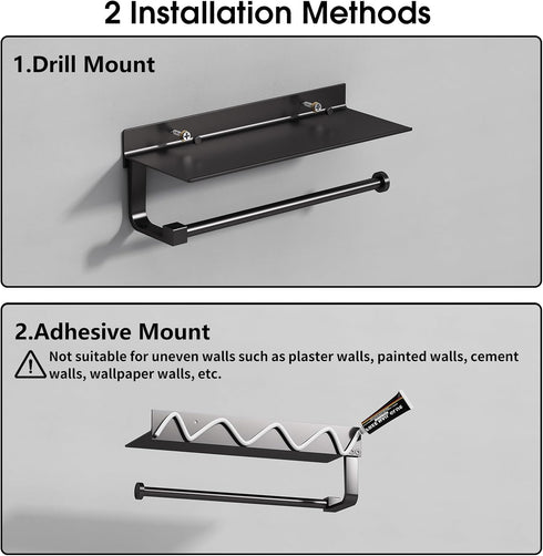 Danpoo Matte Black Wall Mount Paper Towel Holder with Shelf