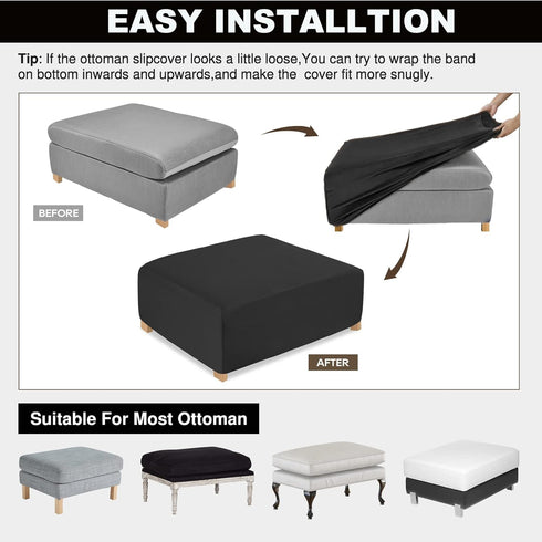 NeColorLife Velvet Ottoman Cover, Stretchable Footrest Slipcover with Elastic Band, Thick Stool Cover for Rectangle