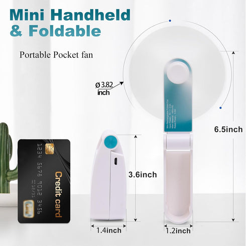 Personal Handheld Fan, Mini Portable Pocket Fan, USB Rechargeable for Home, Sports, Outdoor Travel, 2 Speed (Turquoise)