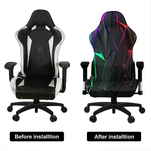 Blacklight Gaming Chair Cover UV Reactive Neon Geometric Pattern Desk Chair Slipcover, Glow in The Dark Stretch