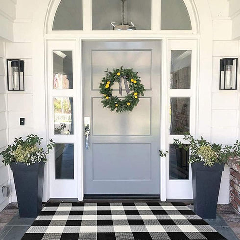 MUBIN 27.5 x 43 Inches Cotton Buffalo Plaid Rug, Hand-Woven Indoor or Outdoor Rugs for Layered Door Mats (Black and