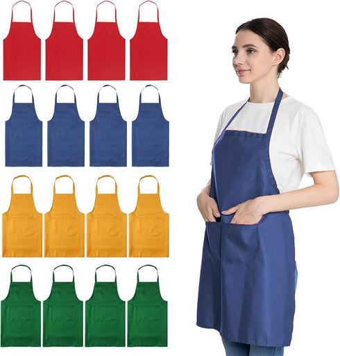 16 PCS Plain Color Bib Adult Apron for Women Men with 2
