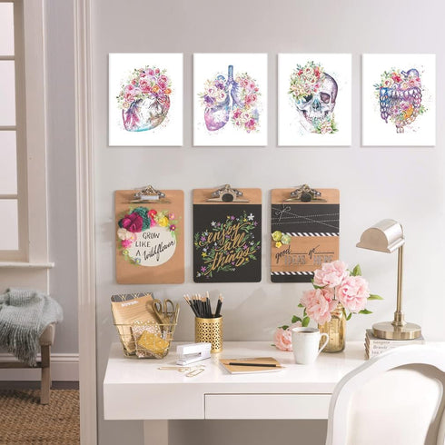 Set 6(8x10) CHDITB Medical Anatomical Art Vintage Gothic Human Anatomy Poster, Biology Floral Skeleton Classroom Wall