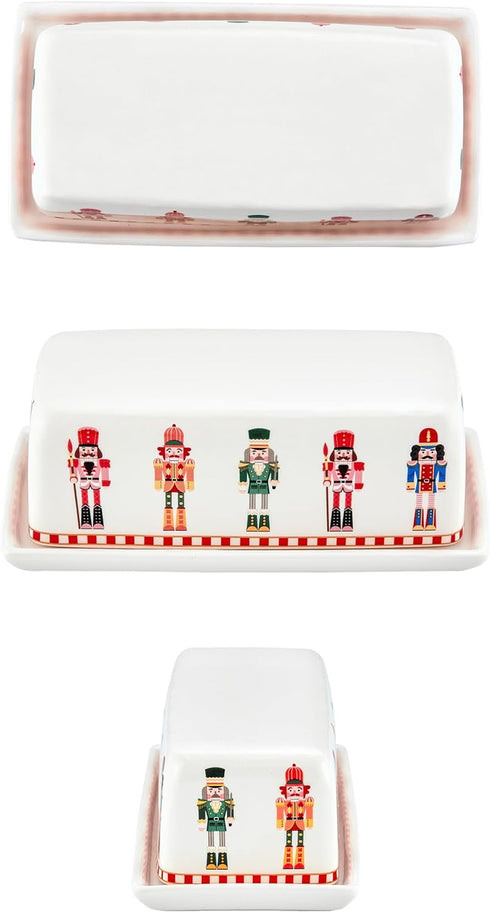 Counter, Countertop, Bico Christmas Soldier Ceramic Butter Dish with Lid, Wide Butter Keeper for Kitchen Microwave