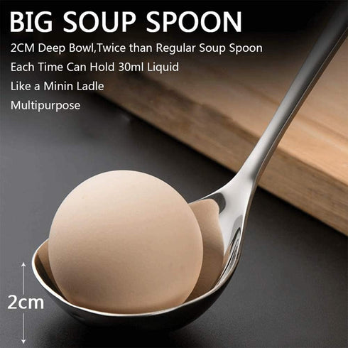 18/8 Stainless Steel Deep Pho Noodle Spoons, Large Serving Spoon, Mini Ladle, 7.9 inch