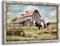 Rustic Barn Framed Wall Art: Vintage Rural Scene Artwork, Farm Cow Print, Wooden Painting for Living Room Bedroom