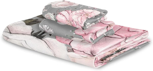 Sets 3 Sets1 1 1 ALAZA Pink Flowers Roses and Leaves on Gray Towel Bathroom Piece Bath Towel Bath Towel Hand Towel