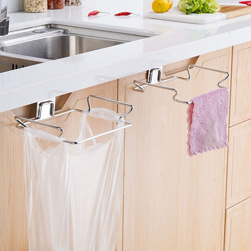 Set 2 of Large Stainless Steel Trash Bag Holders - Perfect for Cabinets and Under Sink Use