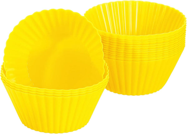 uxcell 18Pcs Silicone Cupcake Liners, Non-Stick Baking Cups for Cooking Eggs, Baking Muffins, and Making Cake (Yellow)