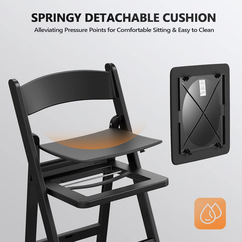 Set 1, (1, VINGLI Black Resin Folding Chair with Padded Cushion, of Plastic Foldable Seat for Indoor & Outdoor Use