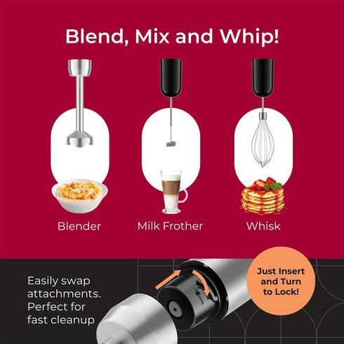 Mueller Immersion Blender Handheld - 8 Speed Electric Stainless Steel Hand Blender, 3 in 1 Emulsion Stick Blender for