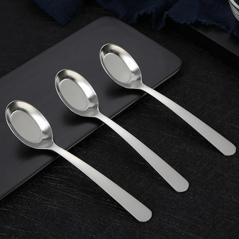 ChenShuo Stainless Steel Flat Bottom Dinner Spoons, Korean Spoons with Long Handles, 7.2 Inches, 4 Pack, Dishwasher Safe