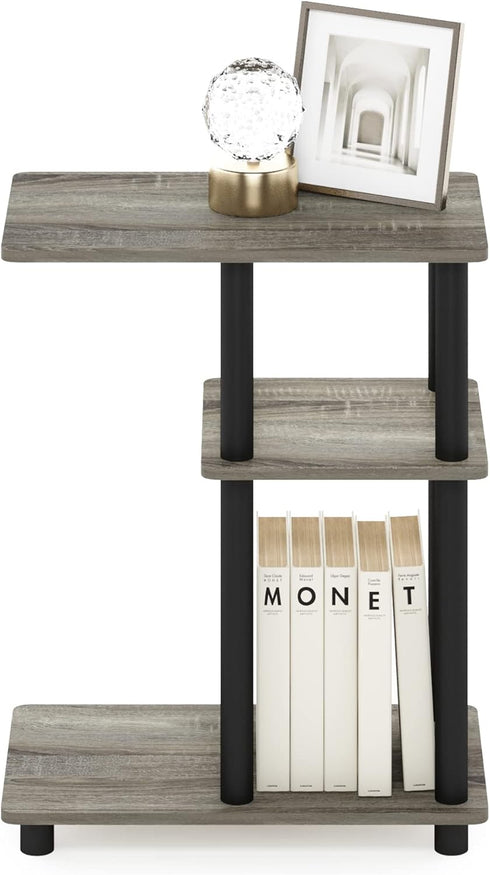3-Tier Furinno C-Shape Sofa Side Table in French Oak/Black - Design