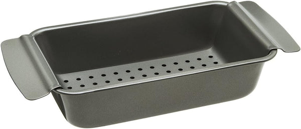 Healthy Meat Loaf Pan Set Ecolution Bakeins – Loaf Pan and Perforated Tray – Heavy Duty Carbon Steel – Gray – 9” x