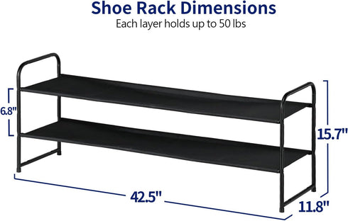 Closet, 2 42.5 Inches SUFAUY Shoe Rack Storage for Bedroom Stackable Tier Fabric Shoe Organizer Shelf, Long, Black