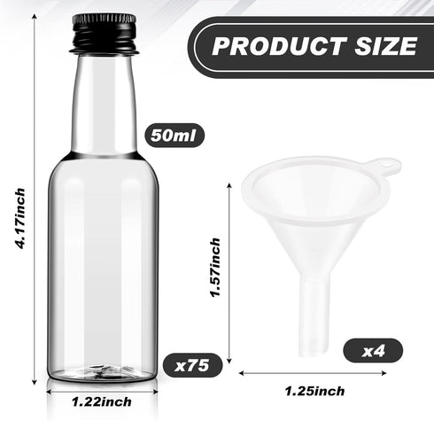 75 Pack 1. 7oz 50ml 4 Tessco for you Mini Plastic Liquor Bottles with Black Cap, Plastic Empty Alcohol Spirit Shot