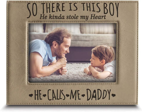 BELLA BUSTA- Engraved Leather Picture Frame, So There is This Boy He Kinda Stole my Heart, Father's Day Gift (5 x 7