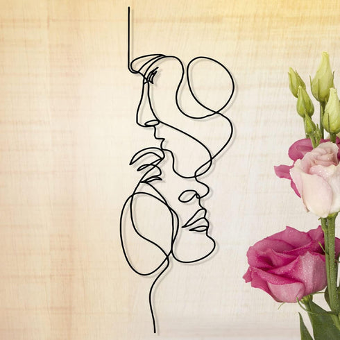Minimalist Metal Wall Art, Abstract Iron Facial Line Sculpture, Modern Black Decor for Living Room Bedroom Office