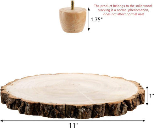 11 Inch Frcctre Wood Cake Stand, Round Wooden Cupcake Pedestal, Paulownia Woods Slice with Legs, Rustic Cake Holder