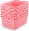 WYT 6-Pack Plastic Small Shelf Storage Weave Baskets, Organizing for Cabinets and Pantries, Pink
