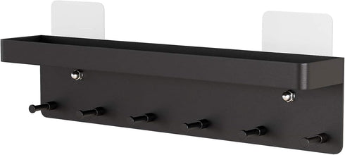 MKO Key Holder Wall Mount, Adhesive Key Holder with Mail Organizer Tray and 6 Hooks for Wall, Black