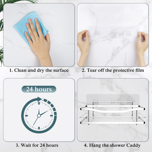 2 Pack EAGMAK Transparent Shower Caddy Adhesive for Replacement, No Drilling , Soap Holder, Bathroom Storage Shelves