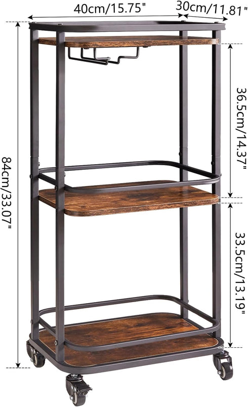 3-Tier Wheels,11.79x15.72x33.01 inches,Rolling TMJ319H IBUYKE Home Bar Serving Cart,Kitchen Storage Carts with Mini Bar