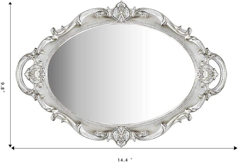 Oval Decorative Mirror Tray - French Style Makeup Organizer, Jewelry Organizer, 9.8"x14.6"