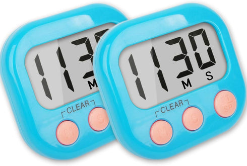 2 Pack Kitchen Timers, Loud Ring Digital Timers for Cooking, Magnetic Blue