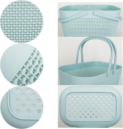 UUJOLY Plastic Organizer Storage Baskets with Handles - Shower Caddy Bins for Bathroom and Kitchen (Blue)