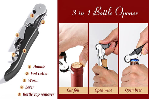 Professional Waiter Corkscrew Wine Openers Set (4 PCS), Upgraded Heavy Duty Stainless Steel Hinges Wine Key for