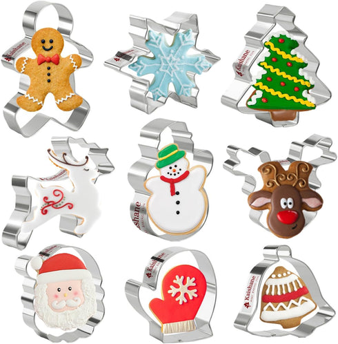 Christmas Cookie Cutters Set of 9, Stainless Steel Shapes including Star, Tree, Angel, Bell & More